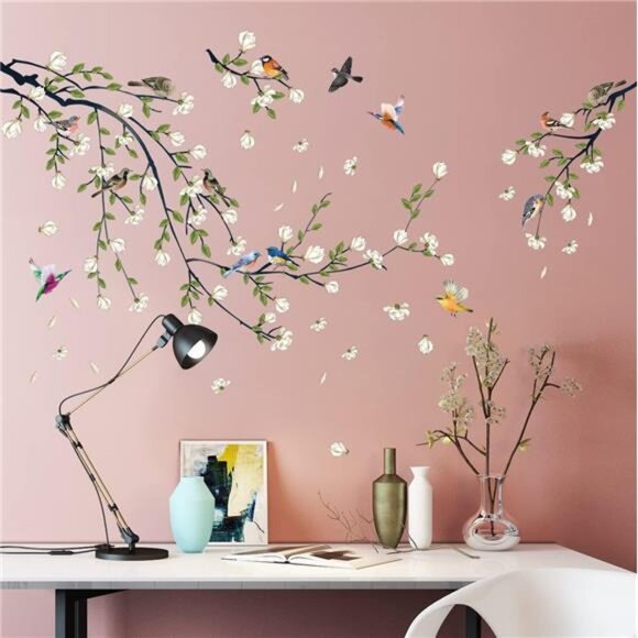 Magnolia Branches Wall Decals White Flower Stickers DIY Removable Home Decor - Picture 6 of 7